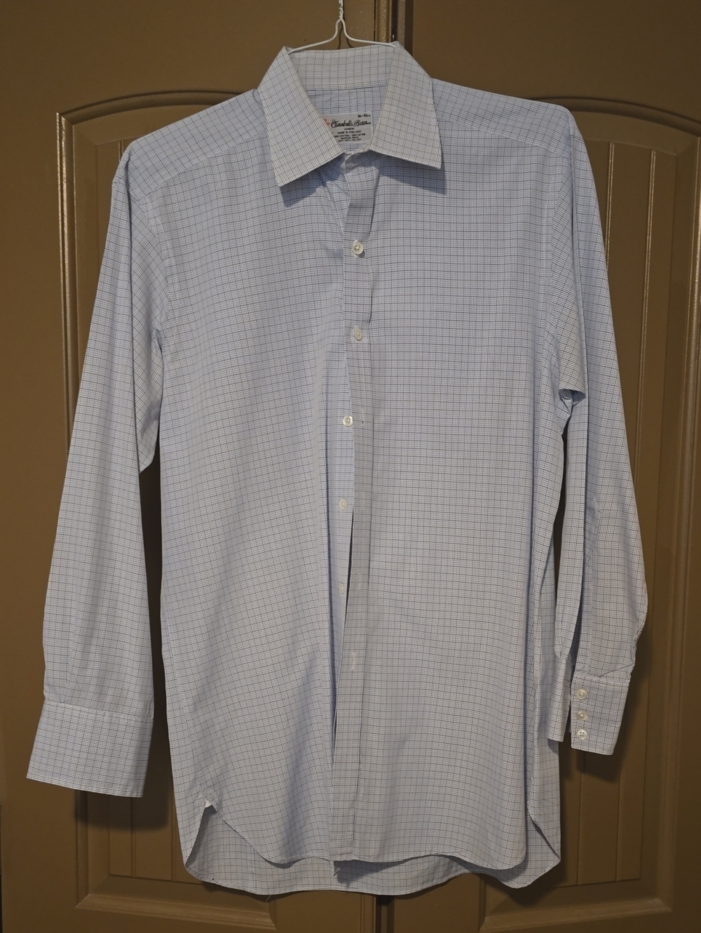 Turnbull & Asser Blue Grid Pattern Men's Dress Shirt Size 16